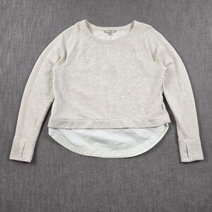Athleta Zipper Back Mixed Media Sweatshirt L Heather Gray Thumbholes Pullover